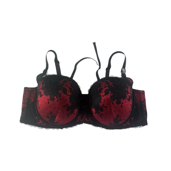 Torrid 44DD Bra Red Black Push Up Strapless Underwire Lace Straps NEW #5380 - Picture 1 of 11